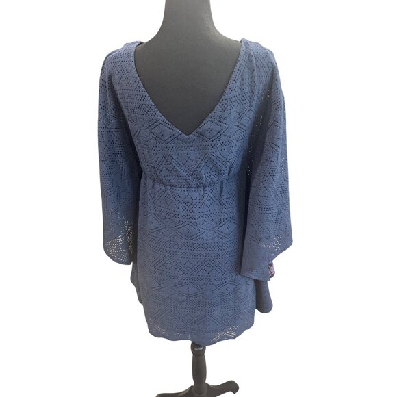 Judith March Boho Hippie Embroidered V-Neck Dress S Navy Bat Wing Sleeves Mini - Picture 3 of 10